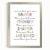 Braver Stronger Smarter Typography Art – Motivational Wall Decor