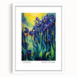 Abstract art print in vivid blue and yellow tones, framed with a white mat, ideal for dining room decor.