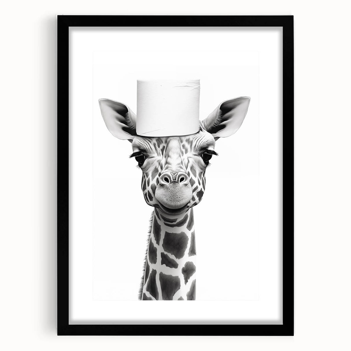 Quirky Giraffe Bathroom Wall Art - Fun Black and White Decor