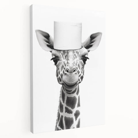 Quirky Giraffe Bathroom Wall Art - Fun Black and White Decor