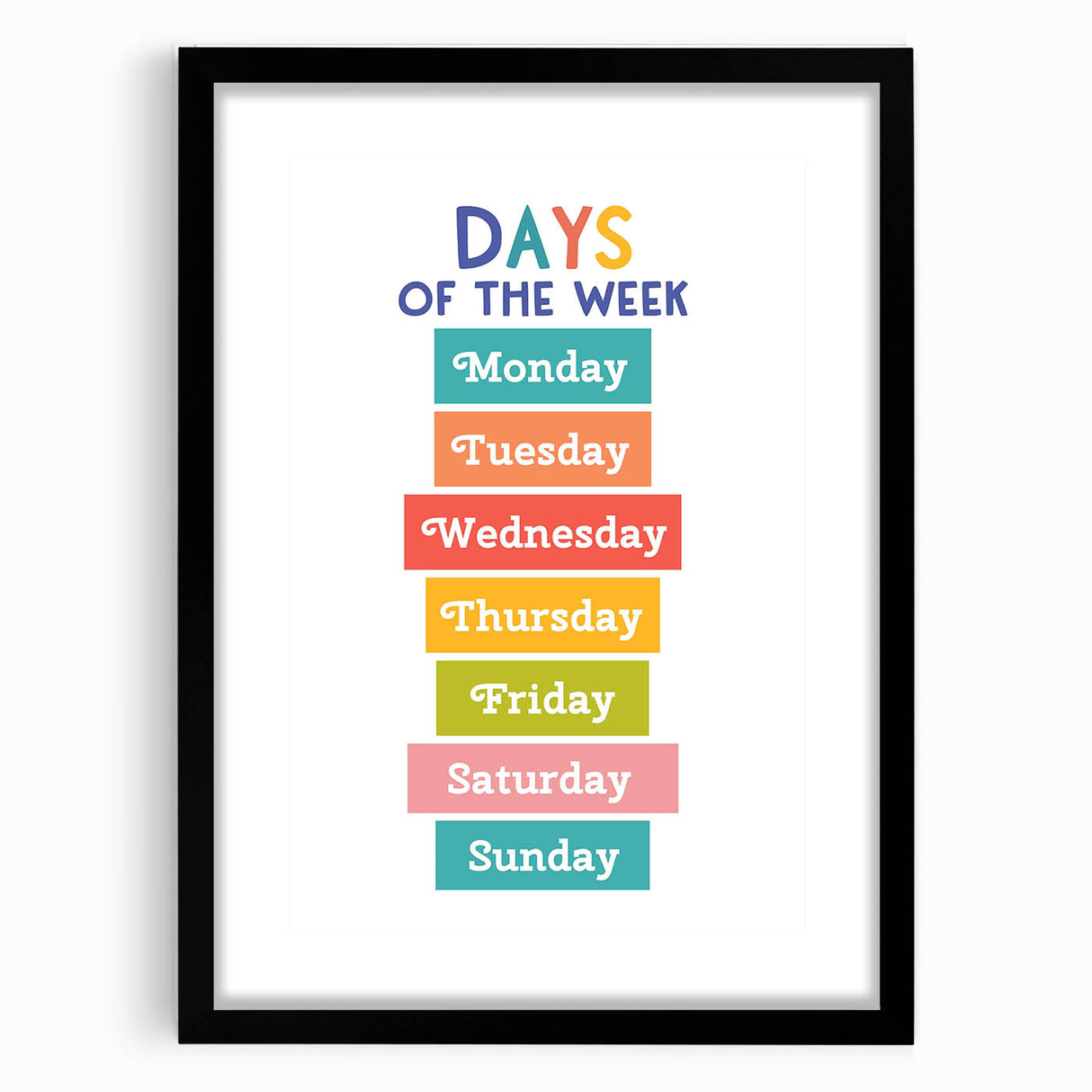 Days of the Week Learning Wall Art - Kids Educational Poster