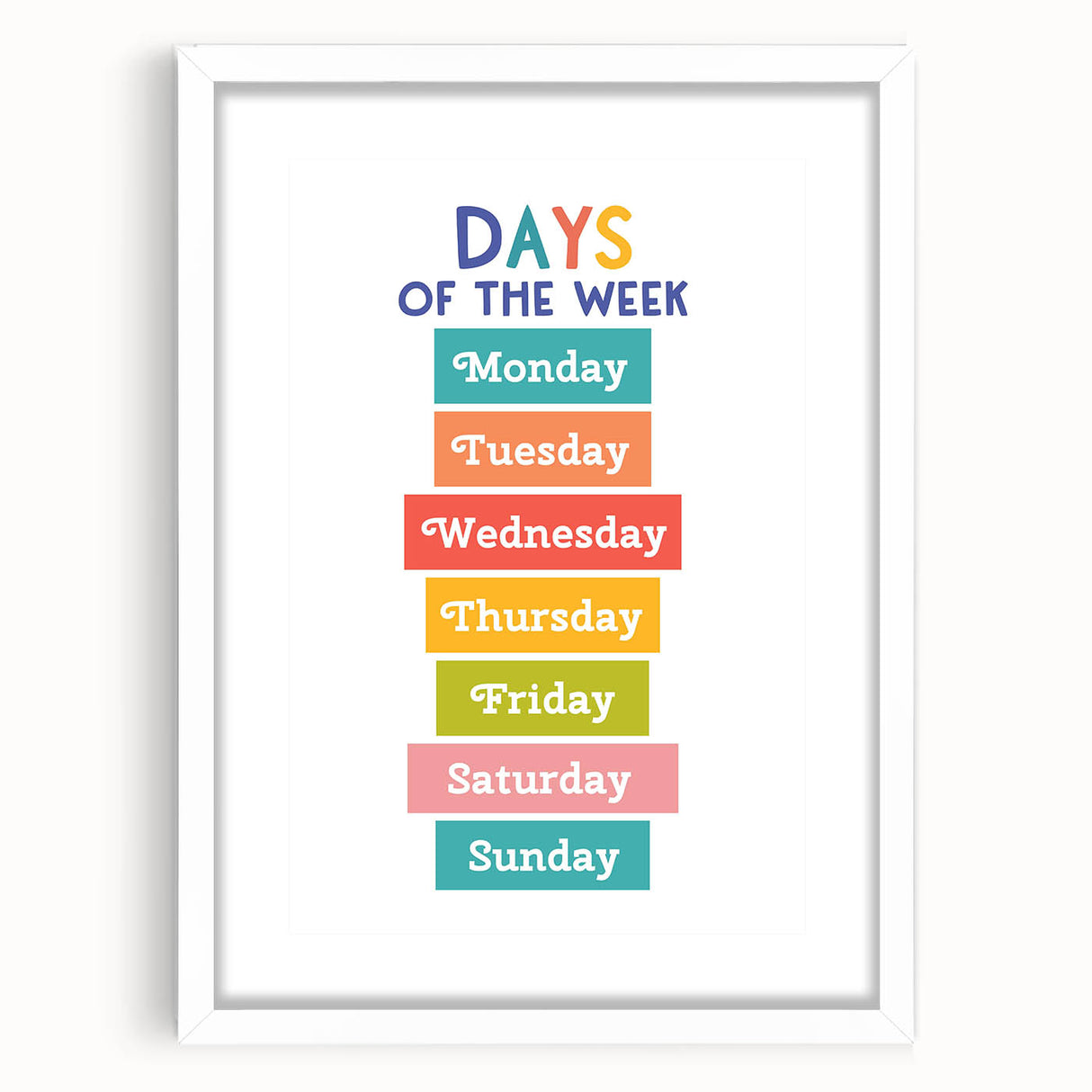 Days of the Week Learning Wall Art - Kids Educational Poster