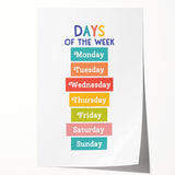 Days of the Week Learning Wall Art - Kids Educational Poster