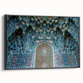 Black and white framed canvas featuring a vintage-style Moroccan landscape, ideal for bedroom decor.