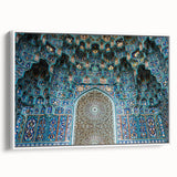 Framed canvas featuring a vintage-style Moroccan landscape in black and white, ideal for bedroom wall art.