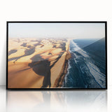 Large abstract wall art depicting the Namibian landscape in muted earth tones, framed in black acrylic.