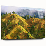 Large abstract wall art of a serene Bangladesh landscape in muted earth tones, acrylic print.