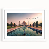 Abstract art print of an Indian landscape in muted earth tones on a framed white mat, ideal for dining room decor.