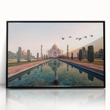 Large abstract wall art depicting a vibrant Indian landscape, framed in black acrylic, suitable for modern living room decor.