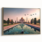 Framed canvas depicting a vintage-style Indian landscape in gold and black tones, ideal for bedroom wall decor.