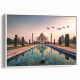 Vintage poster art of an Indian landscape in colorful hues on a large framed canvas, ideal for living room decor.
