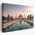 Large art depicting an Indian landscape in vibrant green and blue hues on stretched canvas, ideal for kitchen wall art.