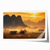 Extra large rolled print of a Laos scenery, featuring lush greenery and floral elements, ideal for dining room wall art.