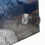 Large abstract wall art of Yukon scenery in muted earth tones on acrylic glass, suitable for dining room ambiance.