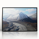 Large abstract wall art depicting the Yukon scenery in muted earth tones on a framed acrylic panel.