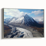 Landscape art painting of Yukon scenery on framed canvas, featuring muted earth tones, ideal for office or study decor.