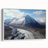 Vintage poster art of Yukon scenery in colorful tones on extra large framed canvas, ideal for living room decor.