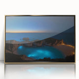 Acrylic print of a Caribbean scenery in art deco style with gold frame, suited for modern art wall decor or nursery.