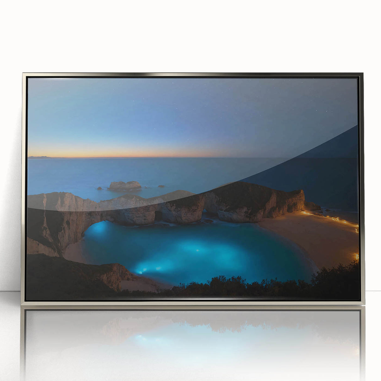 Mid-century modernist style large art print featuring a serene Puerto Rican seascape.