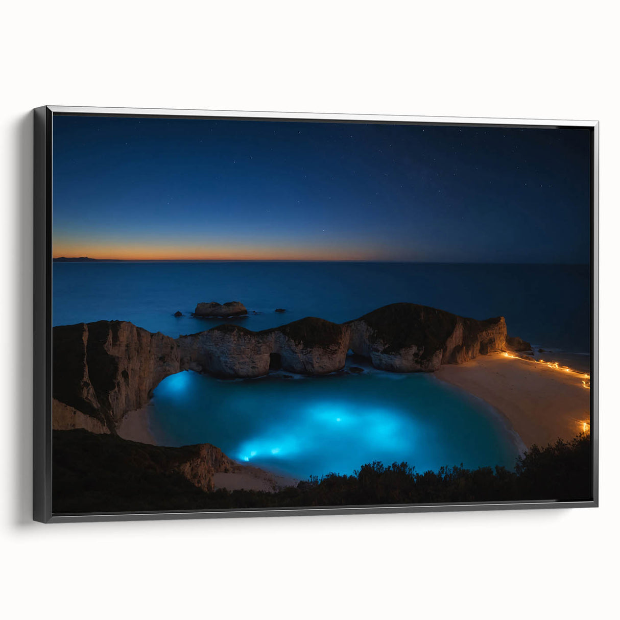 Black and white framed canvas of a vintage Puerto Rican landscape, ideal for bedroom wall decor.