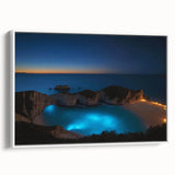 Framed canvas featuring a vintage-style Puerto Rican landscape with vibrant colors on a black background.