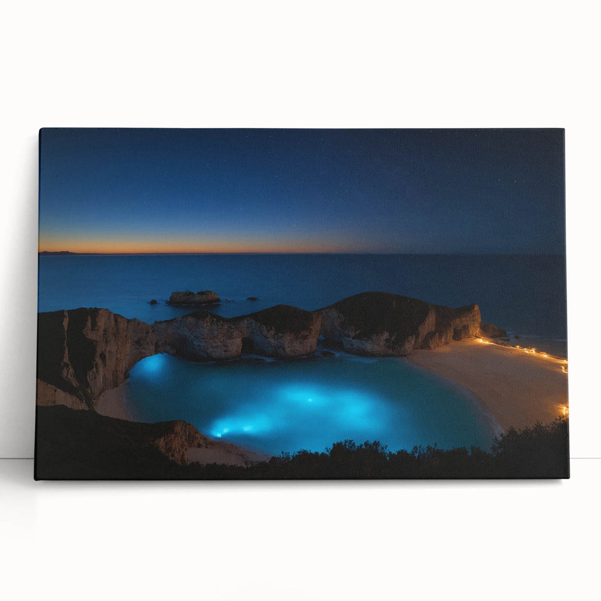 Large black and white stretched canvas of a Caribbean scenery, ideal for kitchen wall art.