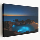 Scenic view of a Caribbean beach in Puerto Rico on a large stretched canvas, with vibrant blue and turquoise tones.