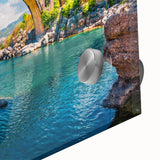 Large abstract wall art of a European scenery in Albania, with muted earth tones on acrylic glass.