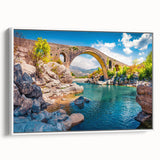 Vintage poster art of an Albanian landscape on framed canvas, featuring colorful art in extra large size.