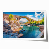 Scenic Albanian landscape rolled print featuring vibrant green and blue tones, ideal for art wall dining room.