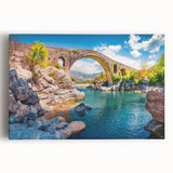 Black and white stretched canvas of a European Albanian scenery, ideal for kitchen wall art.