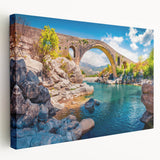 Large art print of an Albanian landscape on stretched canvas, featuring muted earth tones, ideal for kitchen wall art.