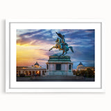 Textured abstract art print depicting a European scenery in muted earth tones on a framed white mat, ideal for bedroom art.