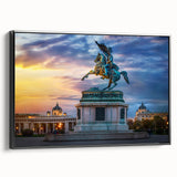 Black and white framed canvas depicting a vintage Austrian landscape, ideal for bedroom wall art.