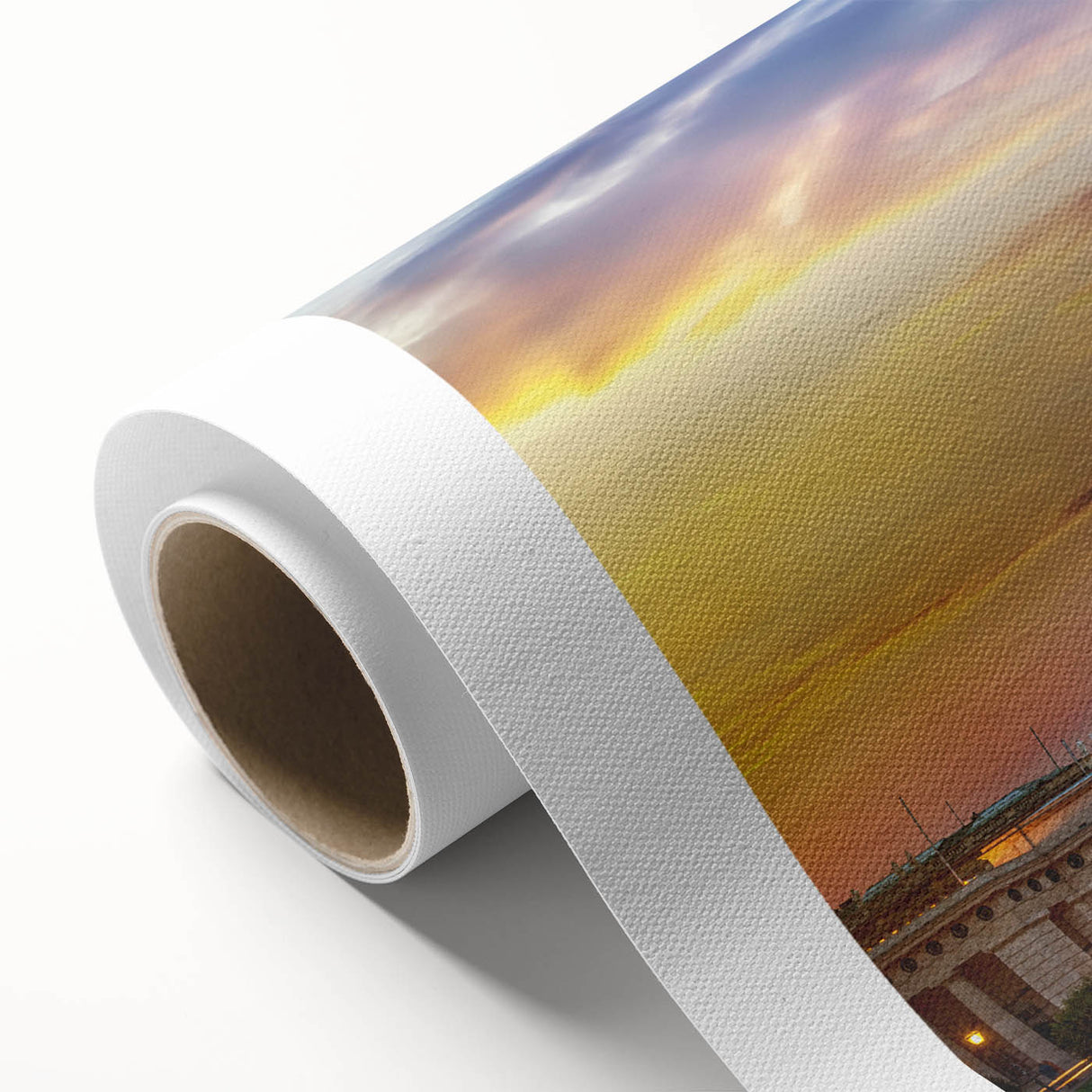 Art Deco poster of a European scenery in pastel shades on rolled canvas, suitable for nursery wall art.