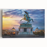 Black and white large art print of a scenic European landscape on stretched canvas.