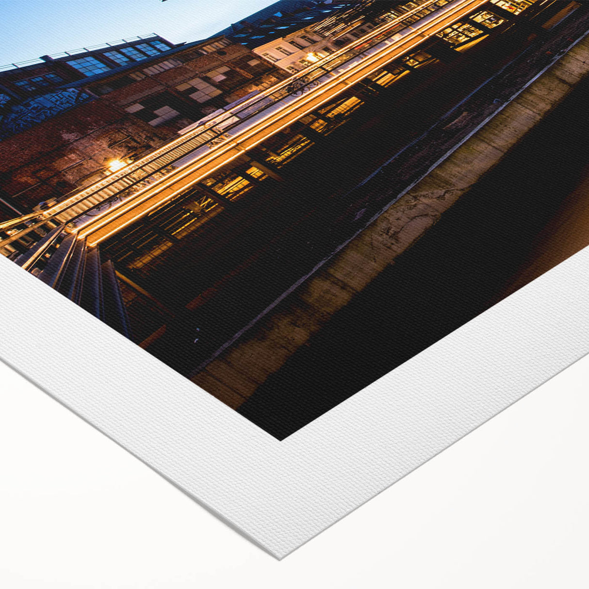 Art deco poster of a European Belgian landscape in muted earth tones on rolled canvas, suitable for dining room decor.