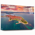 Acrylic print of a European landscape in muted earth tones, suitable for bedroom or dining room decor.