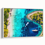 Framed canvas of vintage poster art featuring a colorful European Croatia scenery, ideal for living room decor.