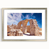 Extra large abstract art print depicting a textured European scenery in muted earth tones, framed in silver.