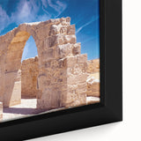 Black wall art featuring a textured, colorful European Cyprus scenery on a framed canvas, ideal for living room decor.