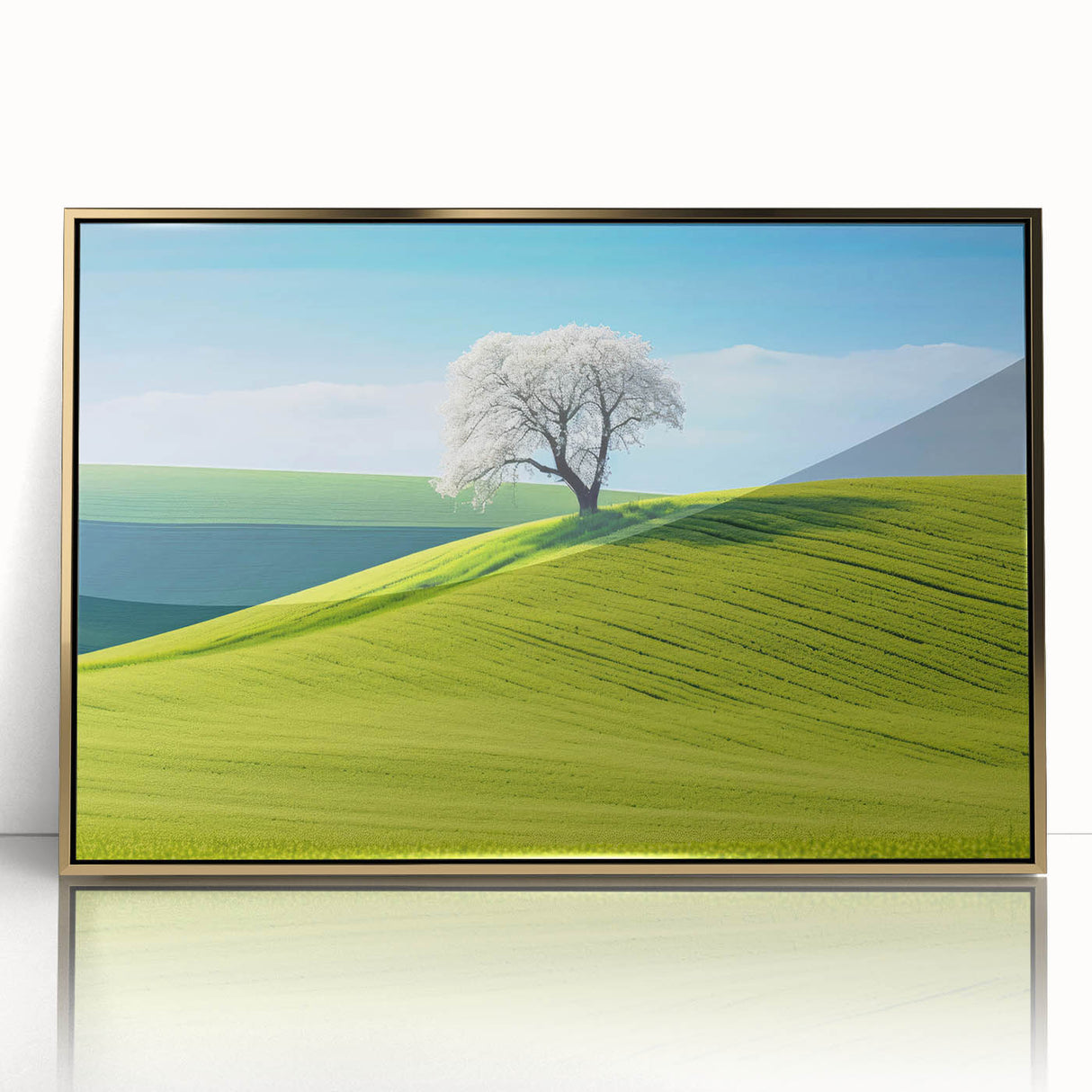 Art Deco poster of a European Czech Republic scenery in gold-framed acrylic, ideal for modern art wall decor.