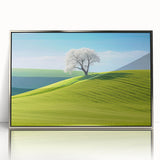 Acrylic print of a Czech Republic scenery in muted earth tones, framed in silver, suitable for modern art wall decor.