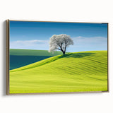 Framed canvas of a vintage-style landscape painting depicting a serene Czech Republic scene, with muted earth tones.