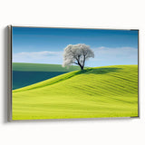 Framed canvas landscape art painting of a scenic European village in vibrant colors, ideal for living room decor.