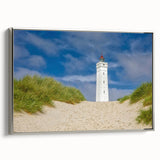 Landscape art painting of a Danish scenery in muted colors on a framed canvas, ideal for living room decor.