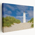 Side view of a large canvas print depicting a serene European scenery in soft pastel hues, ideal for kitchen wall art.