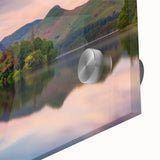 Large abstract wall art depicting the Cumbria landscape in muted earth tones on acrylic glass.