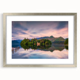 Extra large abstract art print of Cumbria, England scenery in muted earth tones, framed with a silver mat.