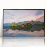 Acrylic print of a Cumbria, England landscape in art deco style with gold frame, suited for modern art wall decor.